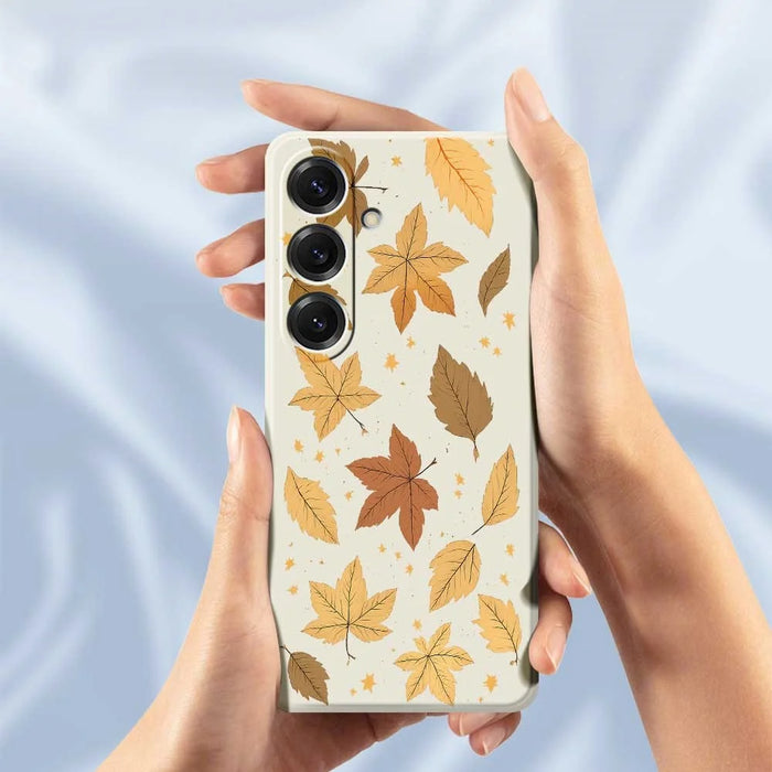 For Samsung Galaxy S25 Case Maple Leaves Pattern Printing Straight Edge TPU Phone Back Cover - Beige - 6