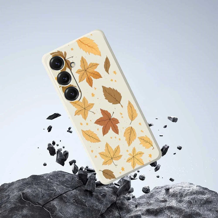 For Samsung Galaxy S25 Case Maple Leaves Pattern Printing Straight Edge TPU Phone Back Cover - Beige - 7