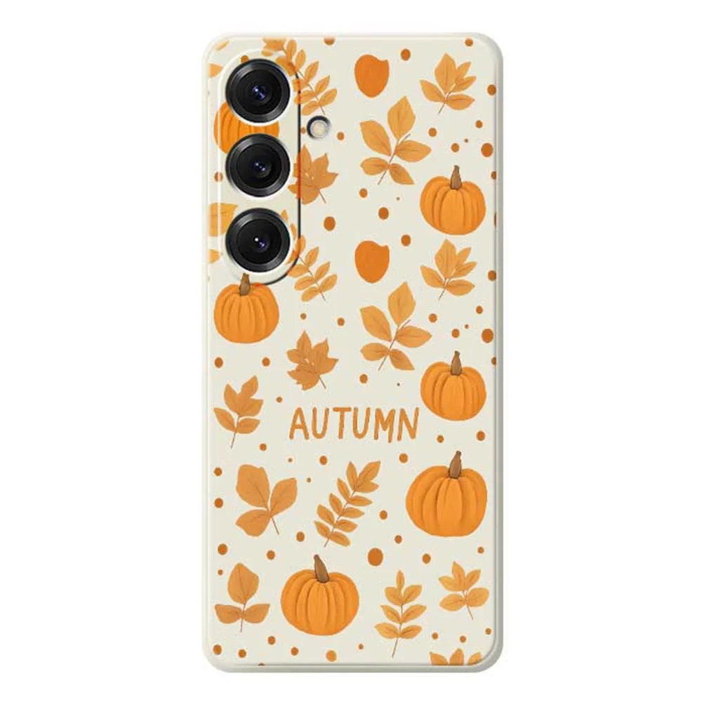 For Samsung Galaxy S25 Case Autumn Theme Pattern Printing Straight Edge TPU Phone Back Cover - Beige - 1