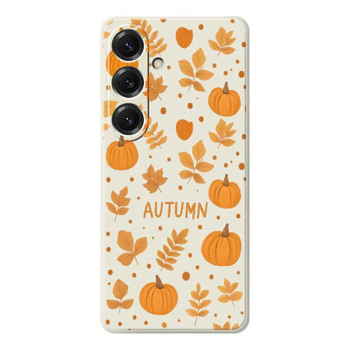 For Samsung Galaxy S25 Case Autumn Theme Pattern Printing Straight Edge TPU Phone Back Cover - Beige - 1