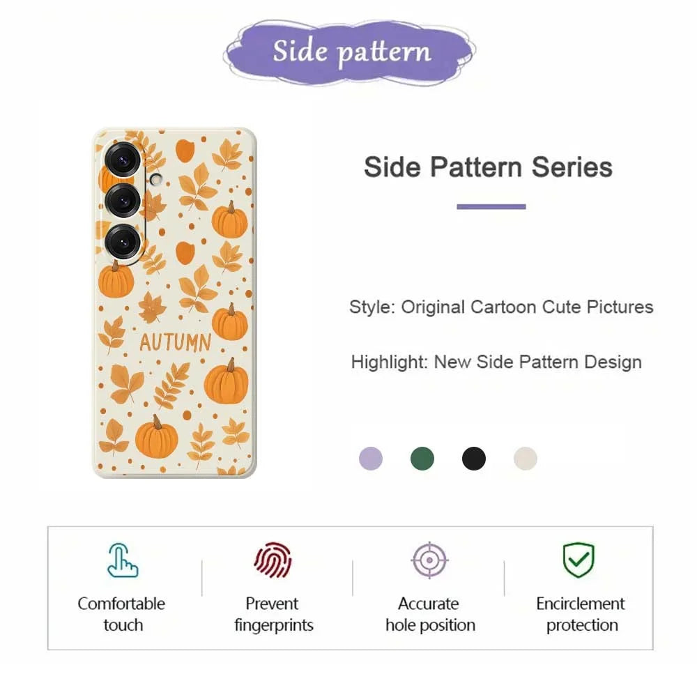 For Samsung Galaxy S25 Case Autumn Theme Pattern Printing Straight Edge TPU Phone Back Cover - Beige - 2