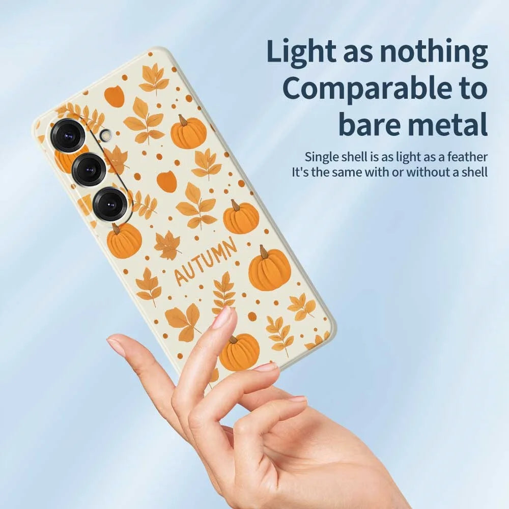 For Samsung Galaxy S25 Case Autumn Theme Pattern Printing Straight Edge TPU Phone Back Cover - Beige - 4