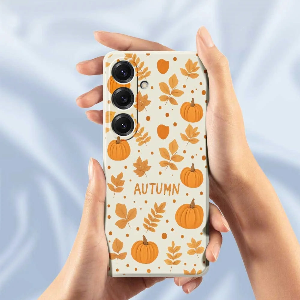 For Samsung Galaxy S25 Case Autumn Theme Pattern Printing Straight Edge TPU Phone Back Cover - Beige - 6