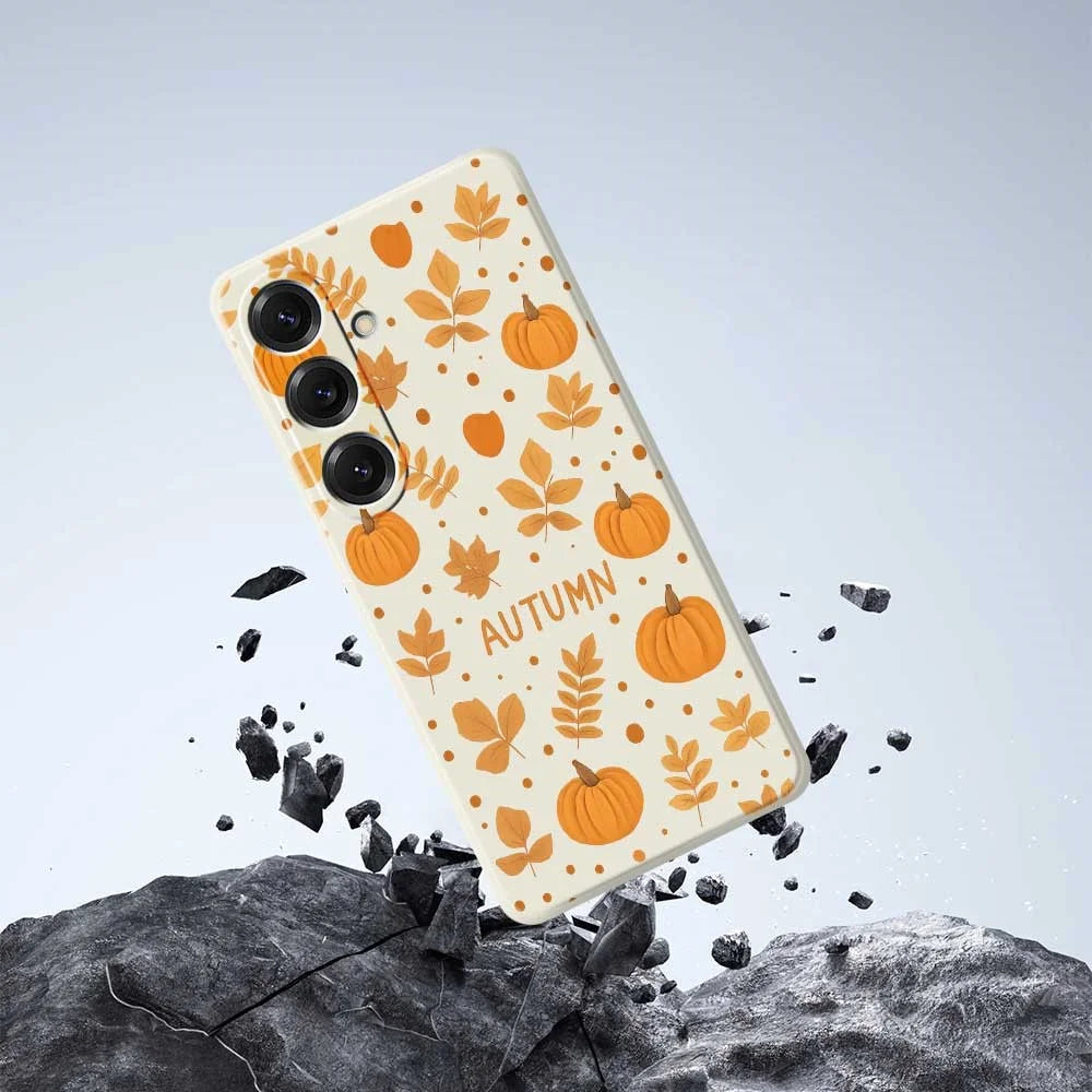 For Samsung Galaxy S25 Case Autumn Theme Pattern Printing Straight Edge TPU Phone Back Cover - Beige - 7