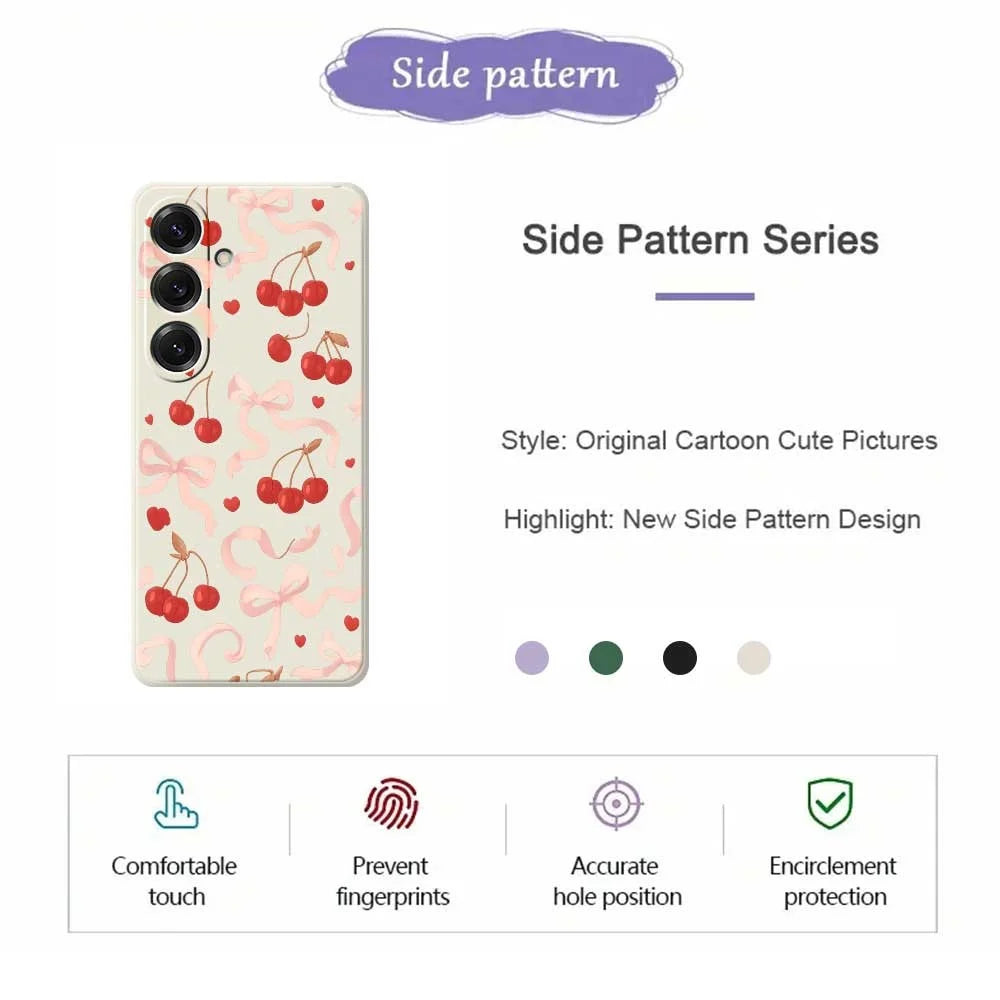 For Samsung Galaxy S25 Case Big Bow Cherry Pattern Printing Straight Edge TPU Phone Back Cover - Beige - 2
