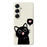 For Samsung Galaxy S25 Case Love Black Cat Pattern Printing Straight Edge TPU Phone Back Cover - Beige - 1