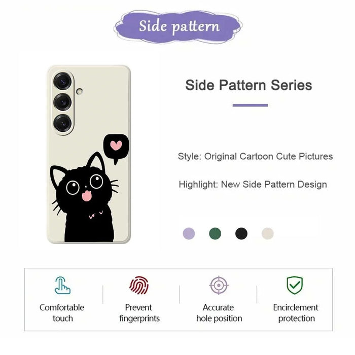 For Samsung Galaxy S25 Case Love Black Cat Pattern Printing Straight Edge TPU Phone Back Cover - Beige - 2