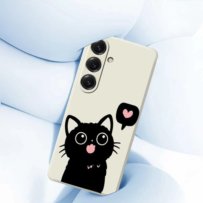 For Samsung Galaxy S25 Case Love Black Cat Pattern Printing Straight Edge TPU Phone Back Cover - Beige - 5