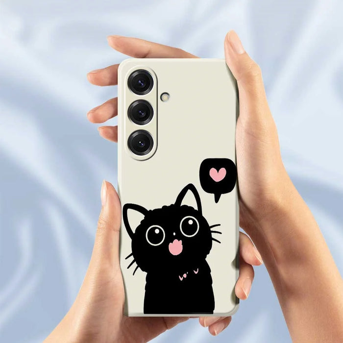 For Samsung Galaxy S25 Case Love Black Cat Pattern Printing Straight Edge TPU Phone Back Cover - Beige - 6