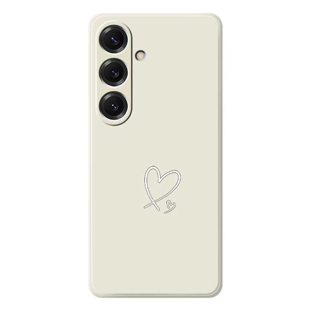 For Samsung Galaxy S25 Case White Love Pattern Printing Straight Edge TPU Phone Back Cover - Beige - 1