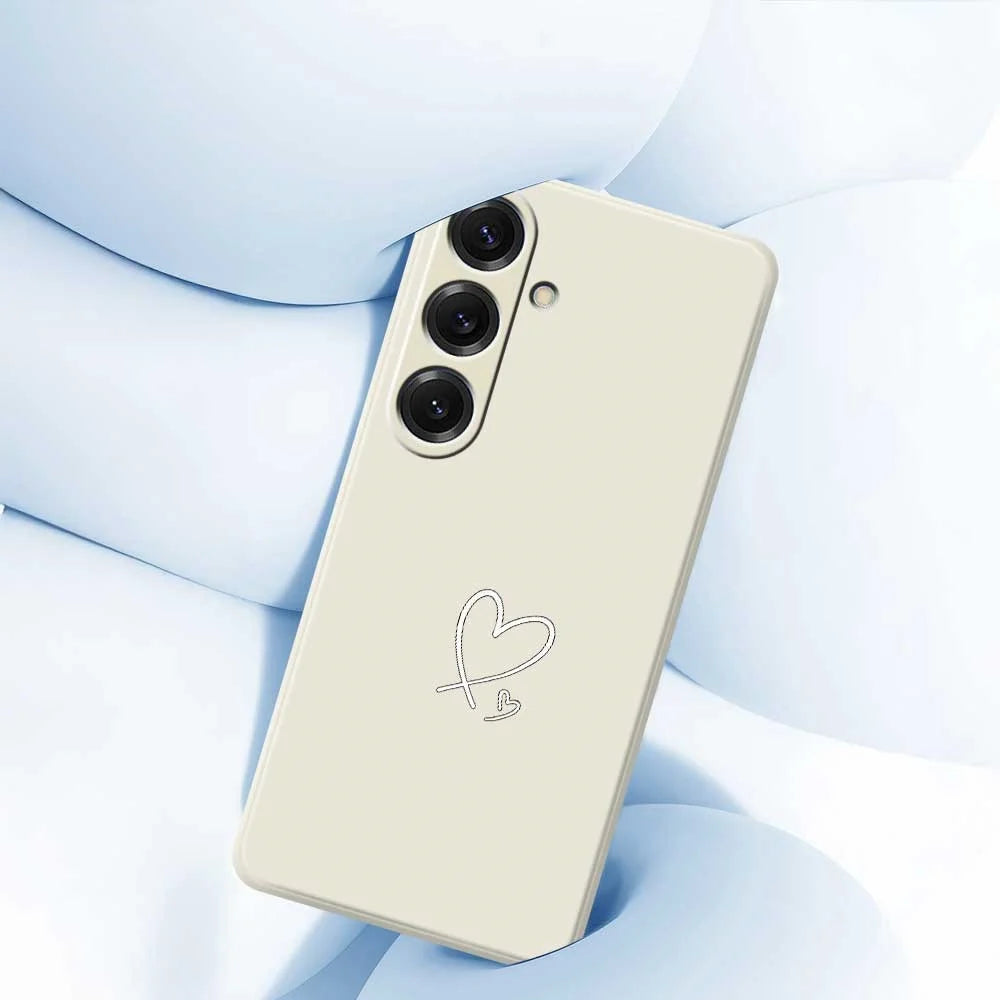 For Samsung Galaxy S25 Case White Love Pattern Printing Straight Edge TPU Phone Back Cover - Beige - 5