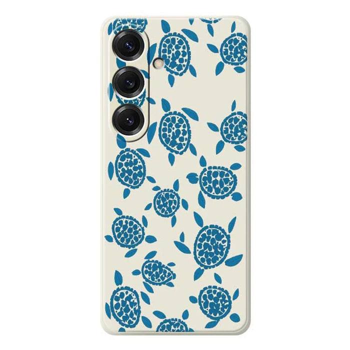 For Samsung Galaxy S25 Case Blue Turtle Pattern Printing Straight Edge TPU Phone Back Cover - Beige - 1