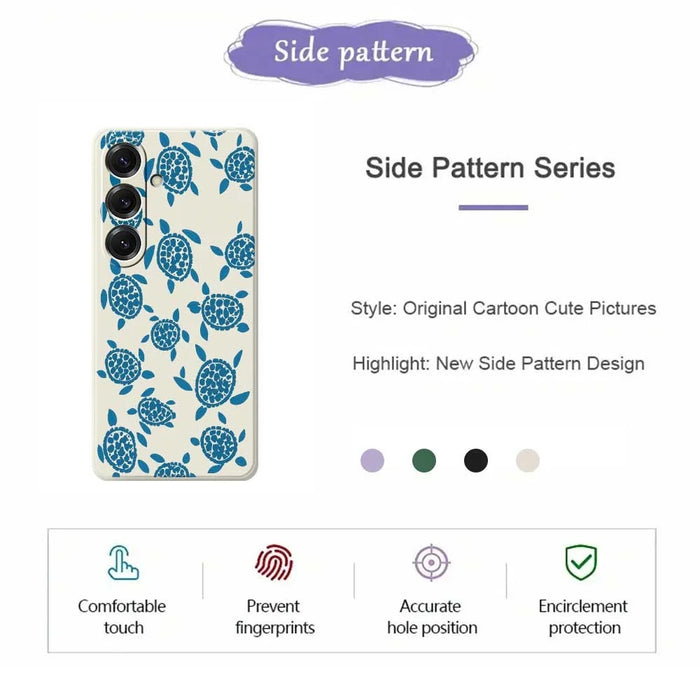 For Samsung Galaxy S25 Case Blue Turtle Pattern Printing Straight Edge TPU Phone Back Cover - Beige - 2