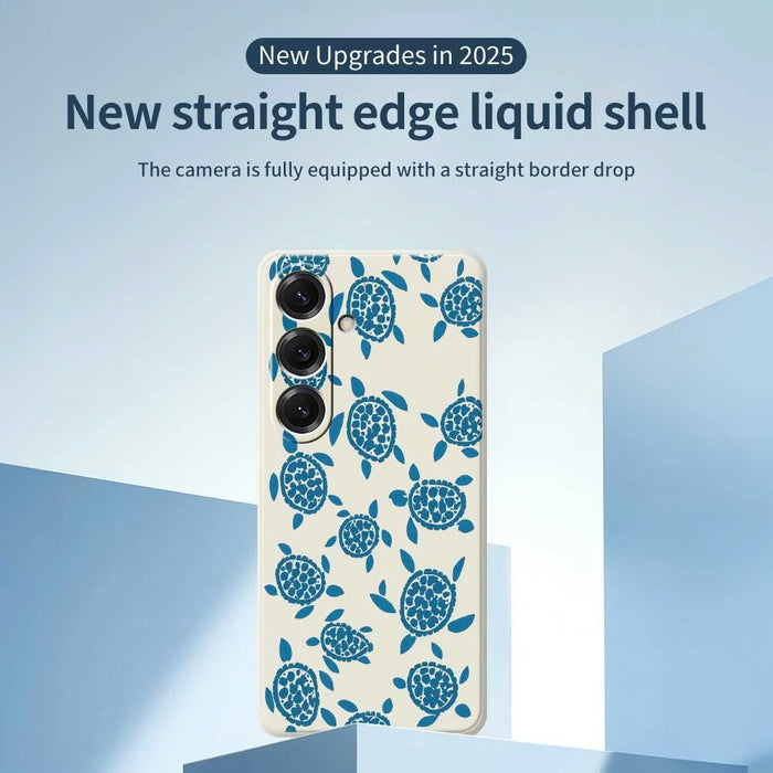 For Samsung Galaxy S25 Case Blue Turtle Pattern Printing Straight Edge TPU Phone Back Cover - Beige - 3