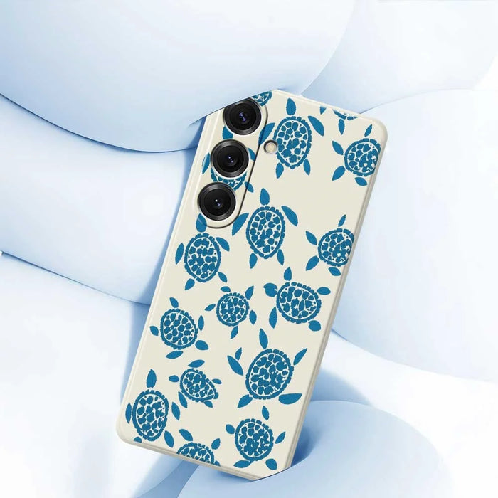 For Samsung Galaxy S25 Case Blue Turtle Pattern Printing Straight Edge TPU Phone Back Cover - Beige - 5