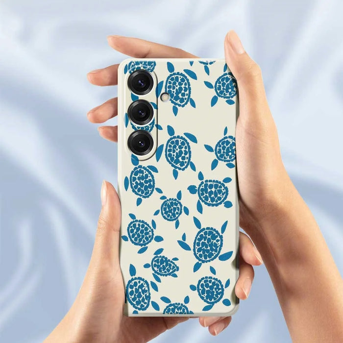 For Samsung Galaxy S25 Case Blue Turtle Pattern Printing Straight Edge TPU Phone Back Cover - Beige - 6