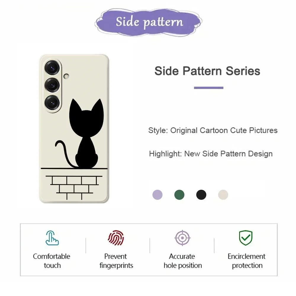 For Samsung Galaxy S25 Case Black Cat on the Wall Pattern Printing Straight Edge TPU Phone Back Cover - Beige - 2