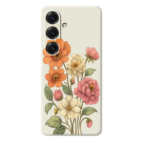 For Samsung Galaxy S25 Case Beautiful Flowers Pattern Printing Straight Edge TPU Phone Back Cover - Beige - 1