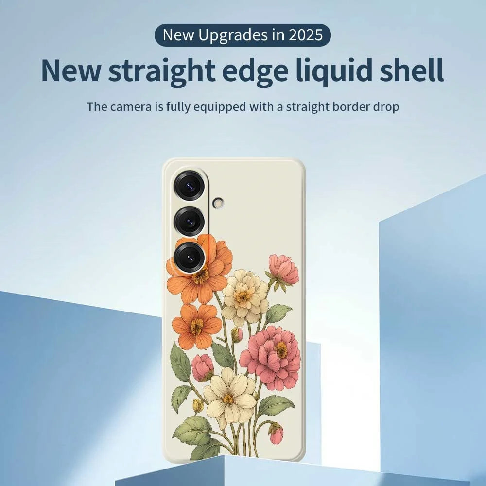 For Samsung Galaxy S25 Case Beautiful Flowers Pattern Printing Straight Edge TPU Phone Back Cover - Beige - 3