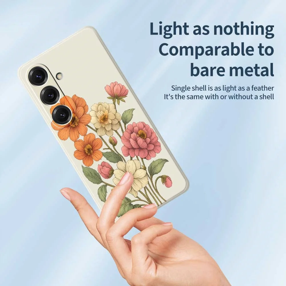 For Samsung Galaxy S25 Case Beautiful Flowers Pattern Printing Straight Edge TPU Phone Back Cover - Beige - 4