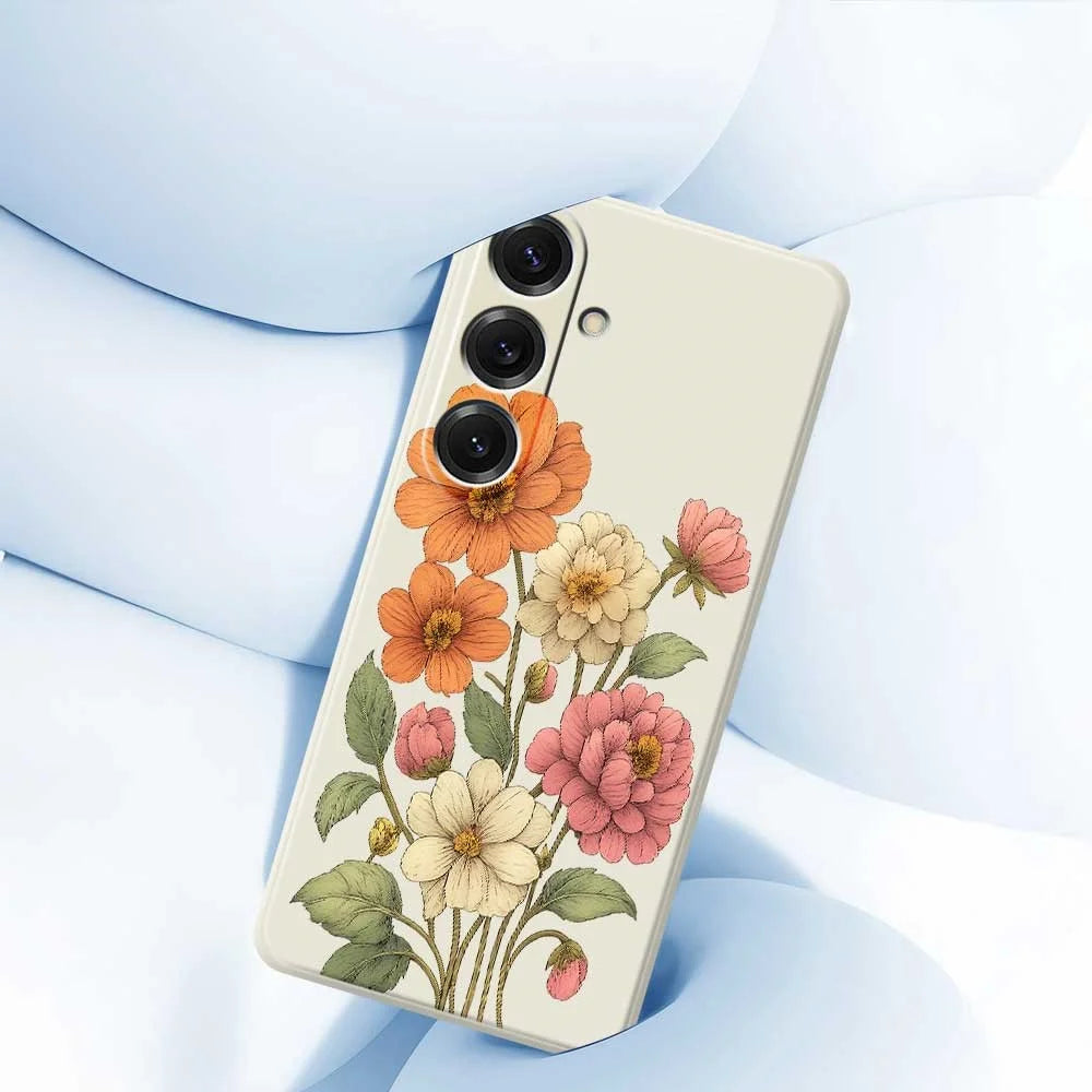 For Samsung Galaxy S25 Case Beautiful Flowers Pattern Printing Straight Edge TPU Phone Back Cover - Beige - 5