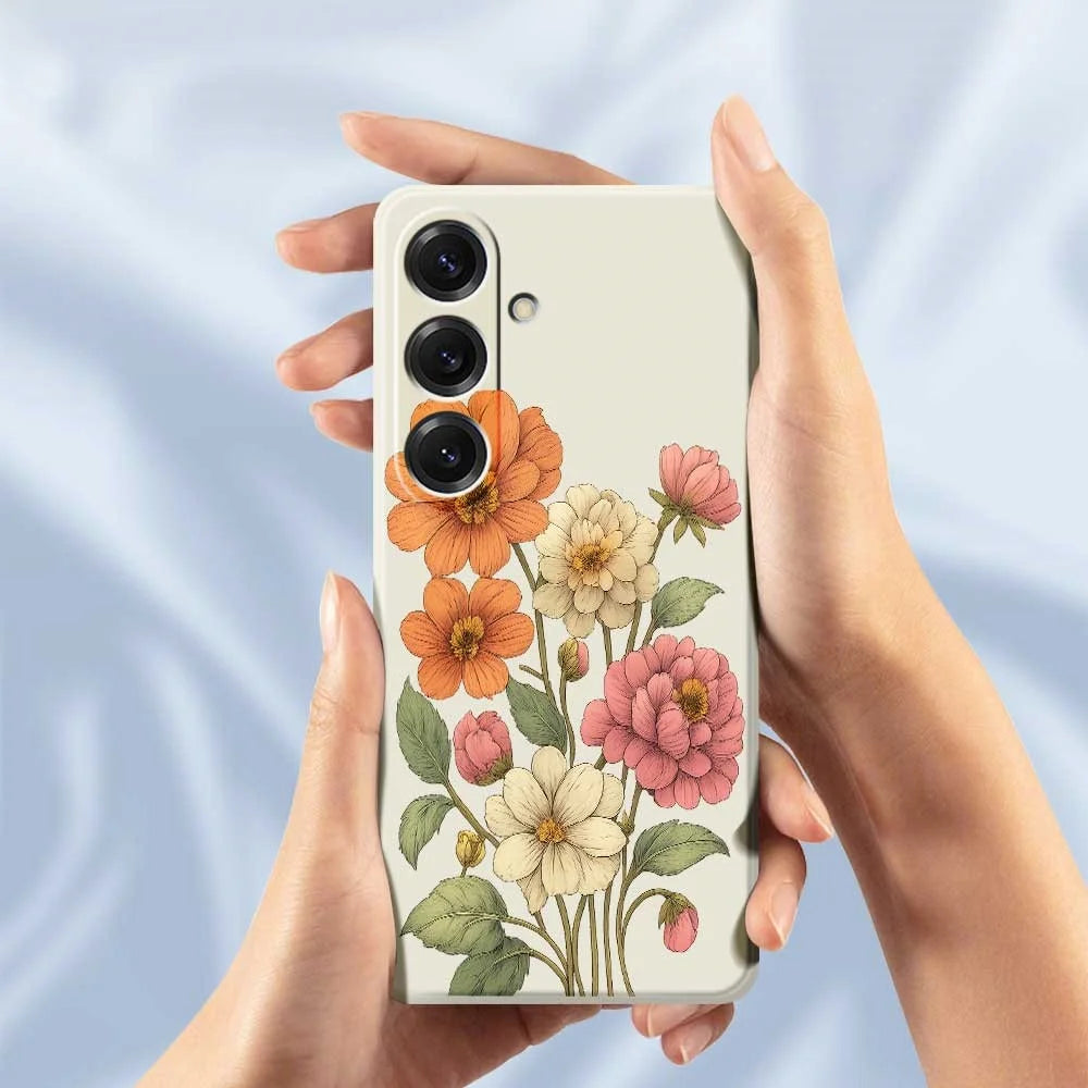 For Samsung Galaxy S25 Case Beautiful Flowers Pattern Printing Straight Edge TPU Phone Back Cover - Beige - 6