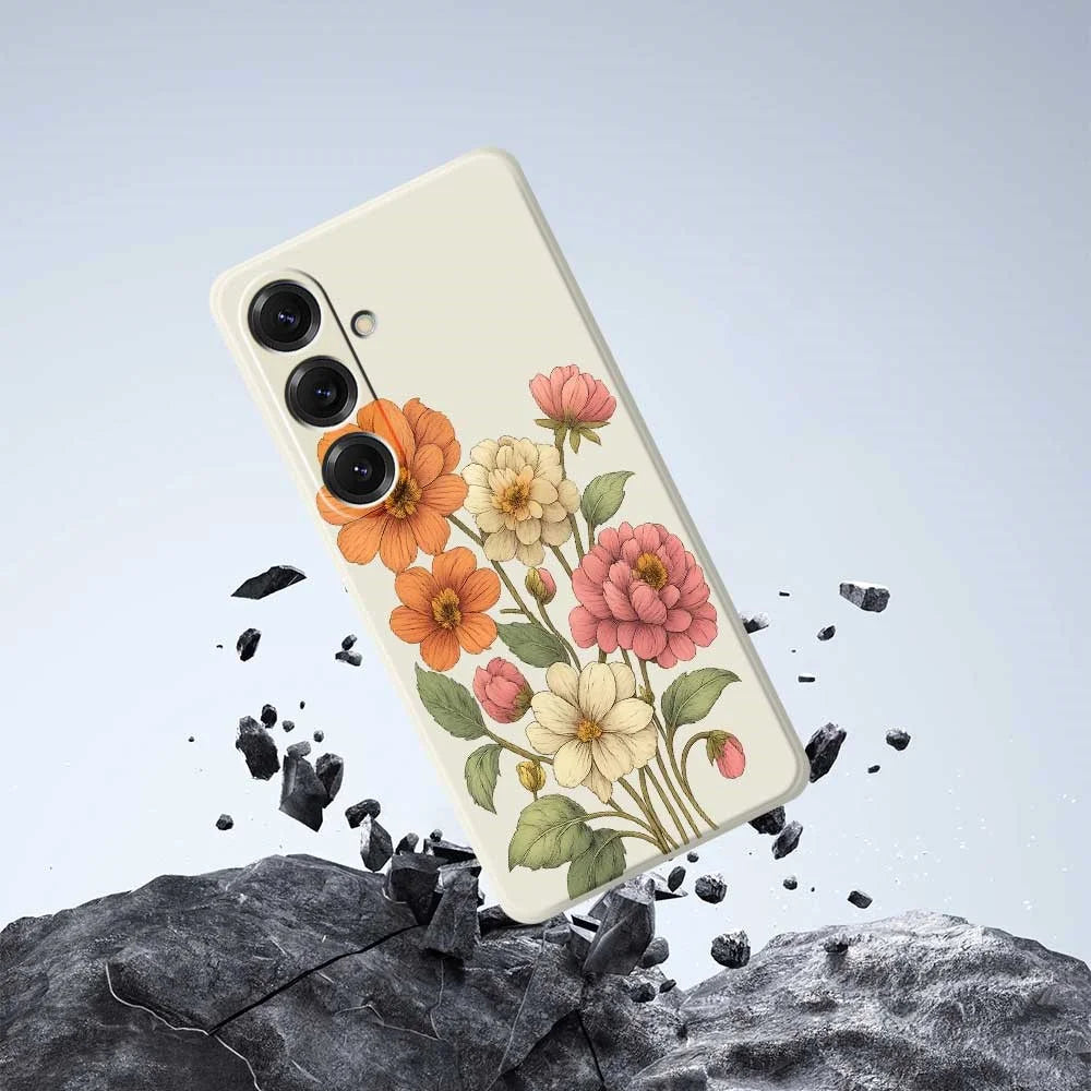 For Samsung Galaxy S25 Case Beautiful Flowers Pattern Printing Straight Edge TPU Phone Back Cover - Beige - 7