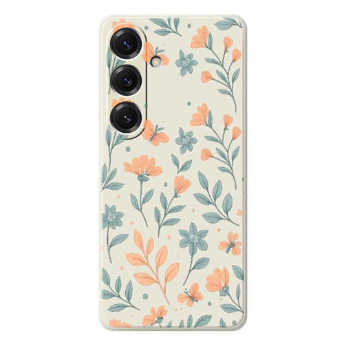For Samsung Galaxy S25 Case Yellow Flowers Pattern Printing Straight Edge TPU Phone Back Cover - Beige - 1