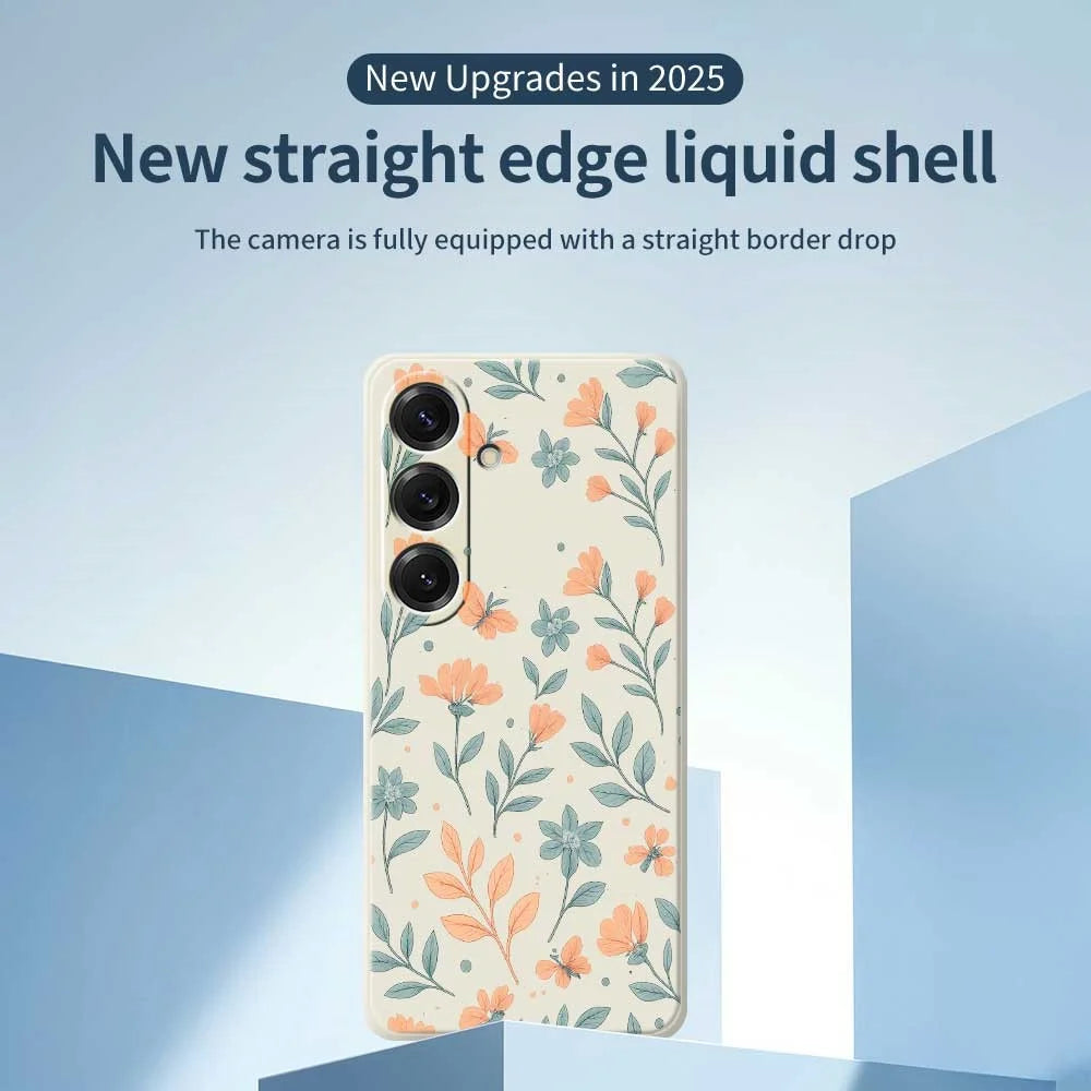 For Samsung Galaxy S25 Case Yellow Flowers Pattern Printing Straight Edge TPU Phone Back Cover - Beige - 3