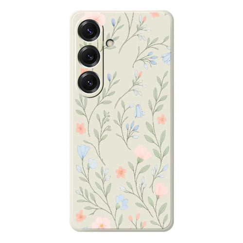 For Samsung Galaxy S25 Case Pink Blue Flowers Pattern Printing Straight Edge TPU Phone Back Cover - Beige - 1