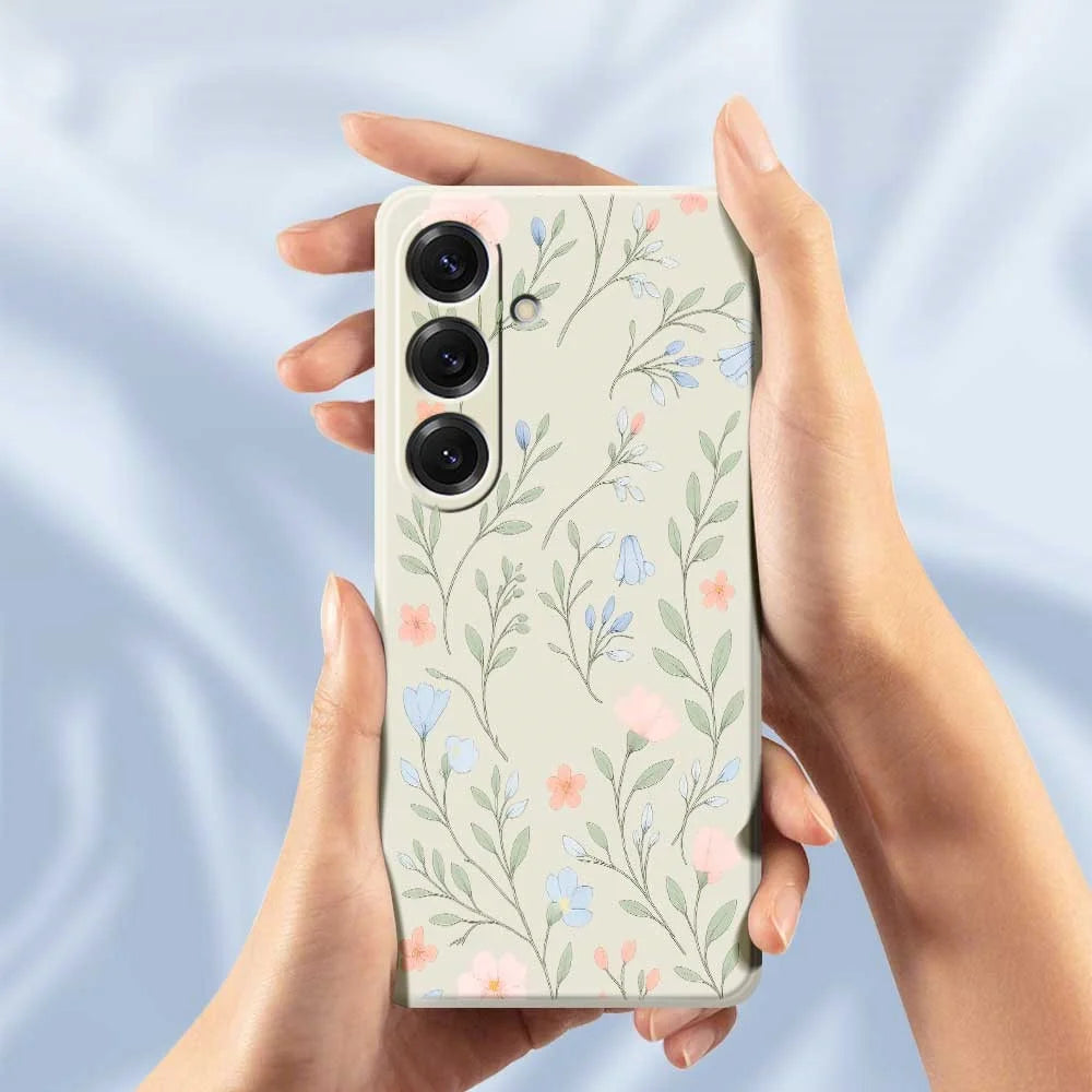 For Samsung Galaxy S25 Case Pink Blue Flowers Pattern Printing Straight Edge TPU Phone Back Cover - Beige - 6
