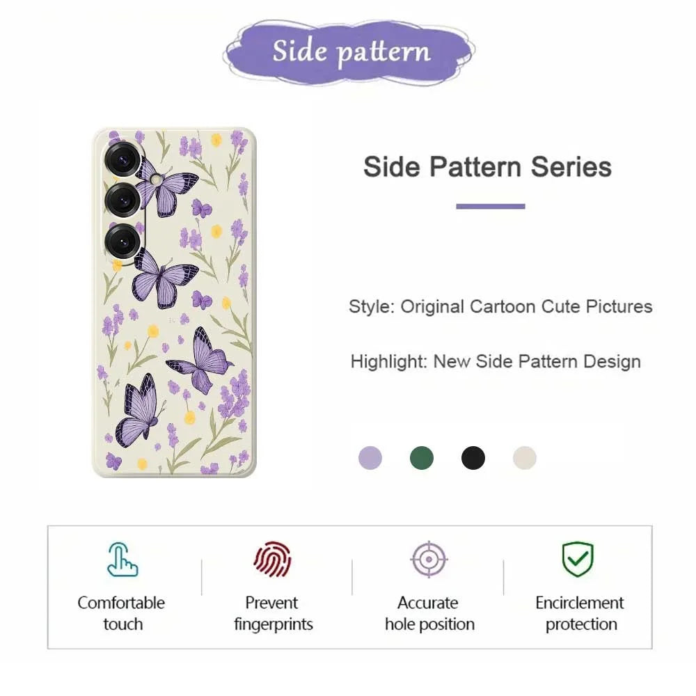 For Samsung Galaxy S25 Case Purple Butterflies Pattern Printing Straight Edge TPU Phone Back Cover - Beige - 2