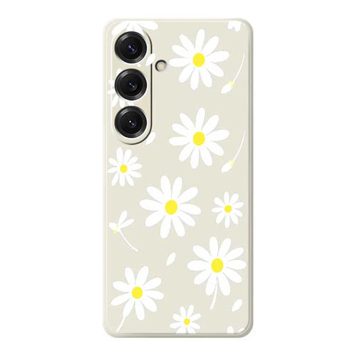 For Samsung Galaxy S25 Case White Daisy Pattern Printing Straight Edge TPU Phone Back Cover - Beige - 1