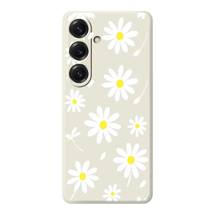 For Samsung Galaxy S25 Case White Daisy Pattern Printing Straight Edge TPU Phone Back Cover - Beige - 1