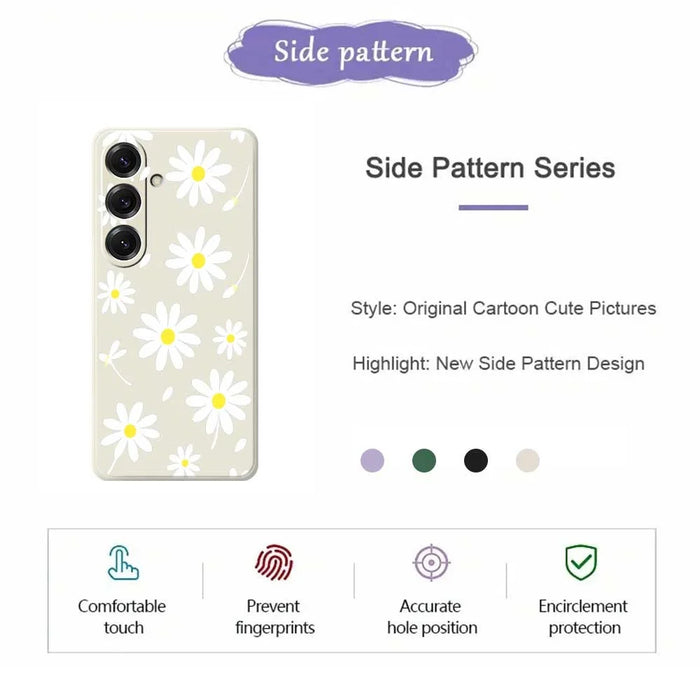 For Samsung Galaxy S25 Case White Daisy Pattern Printing Straight Edge TPU Phone Back Cover - Beige - 2