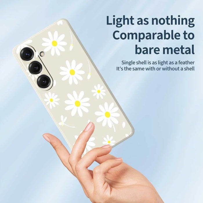 For Samsung Galaxy S25 Case White Daisy Pattern Printing Straight Edge TPU Phone Back Cover - Beige - 4