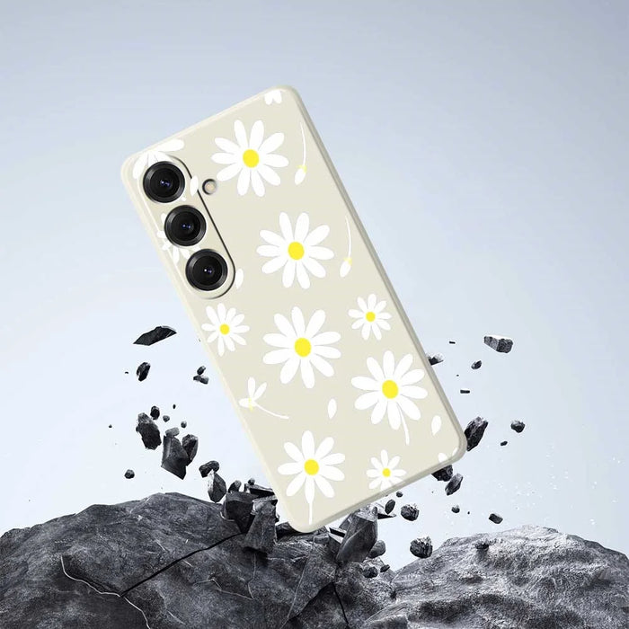 For Samsung Galaxy S25 Case White Daisy Pattern Printing Straight Edge TPU Phone Back Cover - Beige - 7