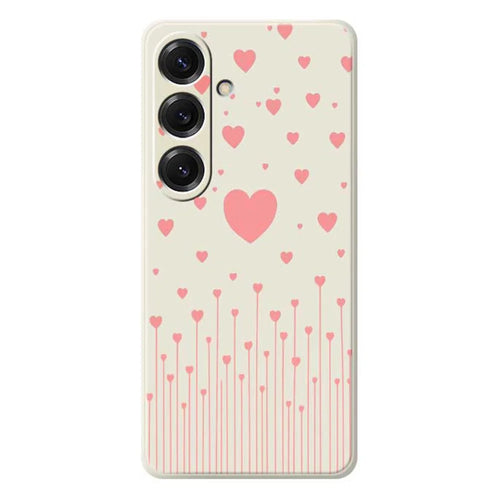 For Samsung Galaxy S25 Case Pink Love Pattern Printing Straight Edge TPU Phone Back Cover - Beige - 1