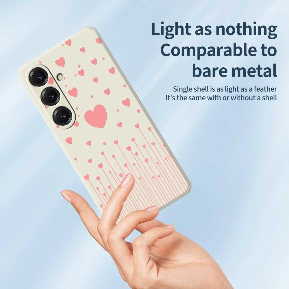 For Samsung Galaxy S25 Case Pink Love Pattern Printing Straight Edge TPU Phone Back Cover - Beige - 4