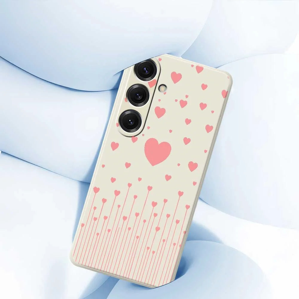 For Samsung Galaxy S25 Case Pink Love Pattern Printing Straight Edge TPU Phone Back Cover - Beige - 5