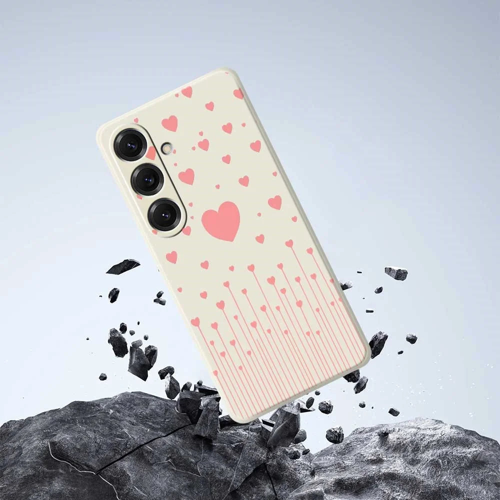 For Samsung Galaxy S25 Case Pink Love Pattern Printing Straight Edge TPU Phone Back Cover - Beige - 7