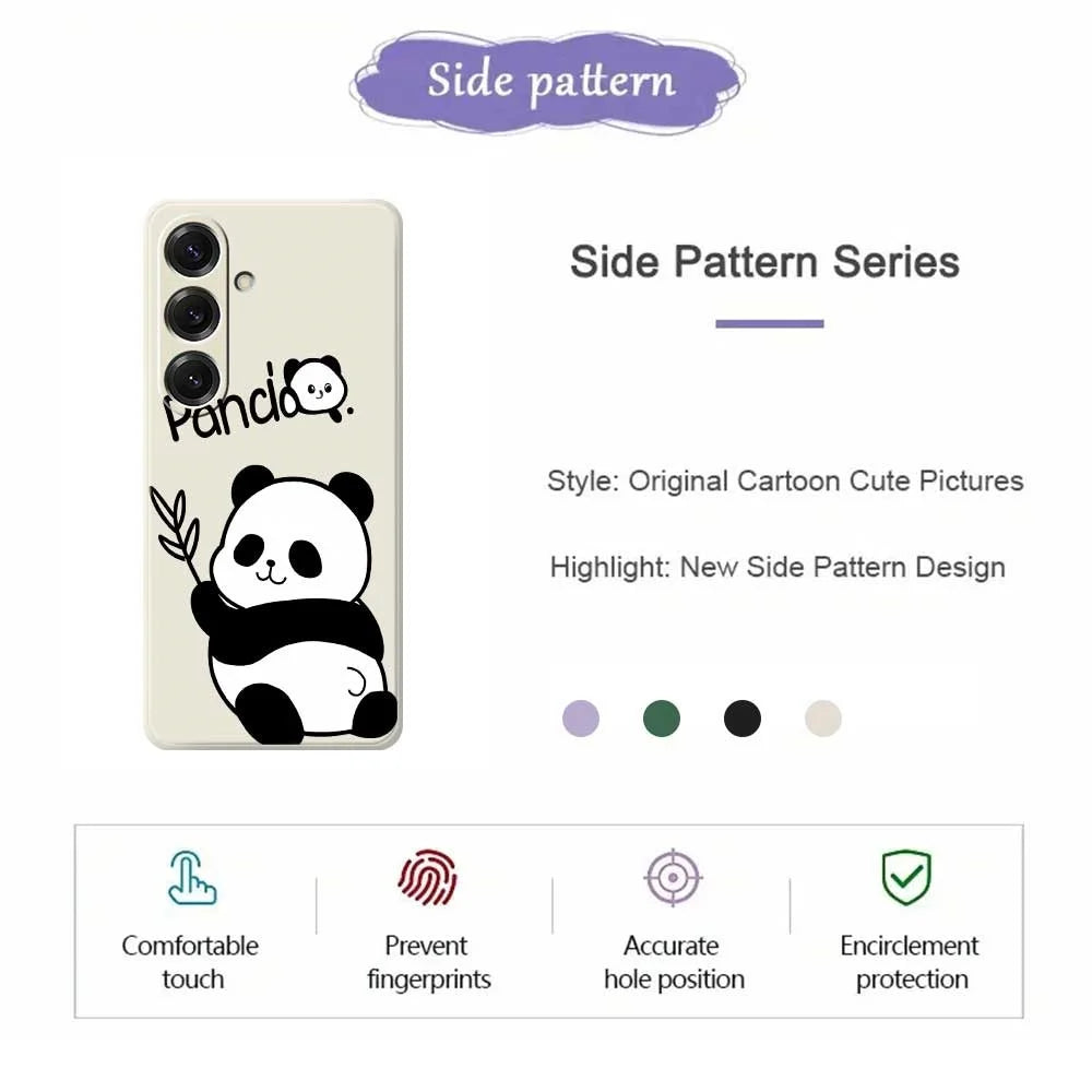 For Samsung Galaxy S25 Case Panda Pattern Printing Straight Edge TPU Phone Back Cover - Beige - 2