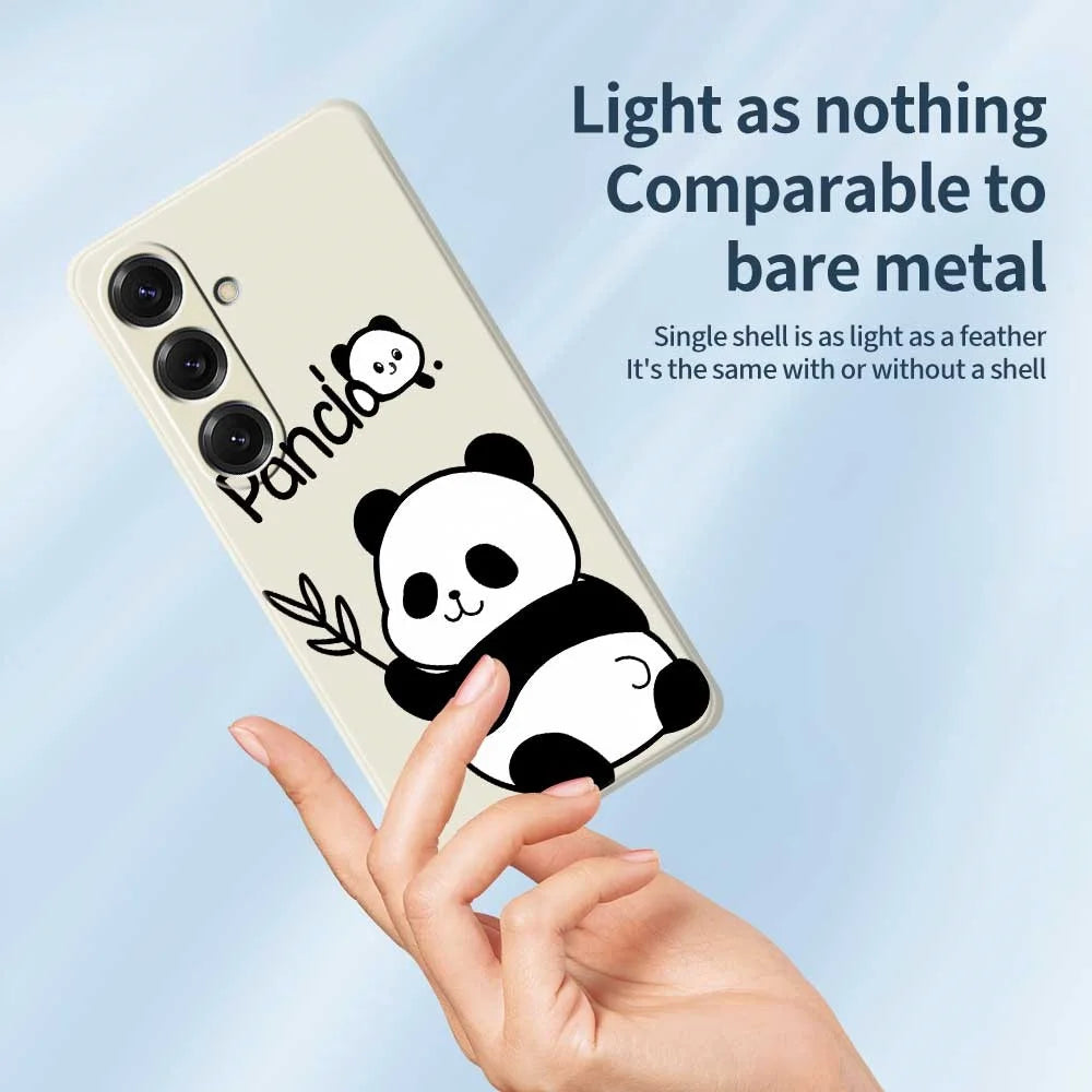 For Samsung Galaxy S25 Case Panda Pattern Printing Straight Edge TPU Phone Back Cover - Beige - 4