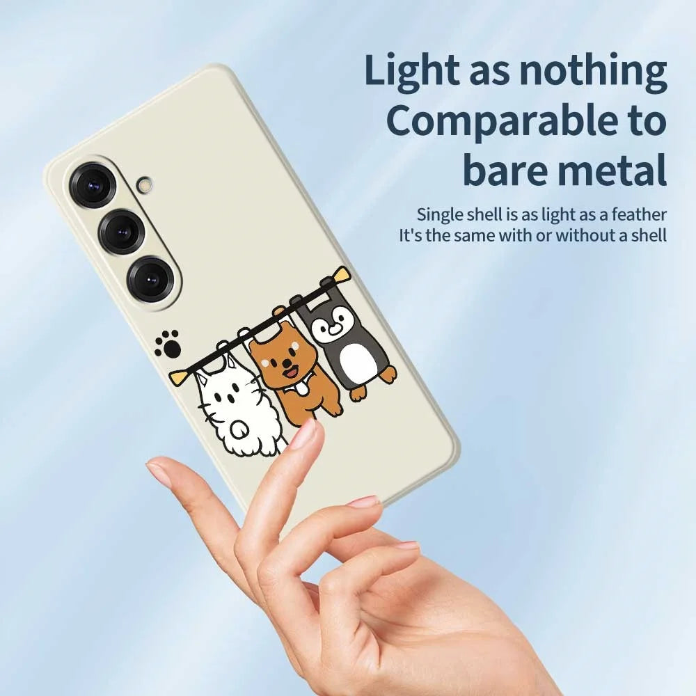 For Samsung Galaxy S25 Case Three Animal Dolls Pattern Printing Straight Edge TPU Phone Back Cover - Beige - 4