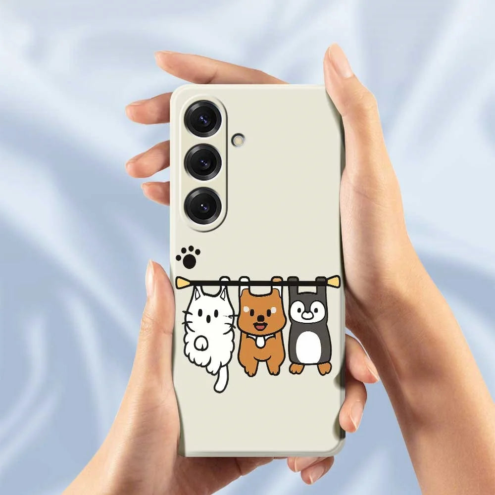 For Samsung Galaxy S25 Case Three Animal Dolls Pattern Printing Straight Edge TPU Phone Back Cover - Beige - 6