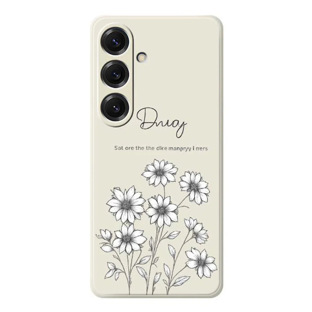 For Samsung Galaxy S25 Case Sketch Flowers Pattern Printing Straight Edge TPU Phone Back Cover - Beige - 1