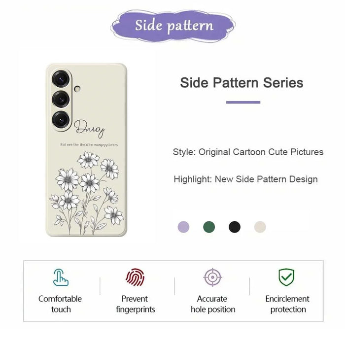 For Samsung Galaxy S25 Case Sketch Flowers Pattern Printing Straight Edge TPU Phone Back Cover - Beige - 2
