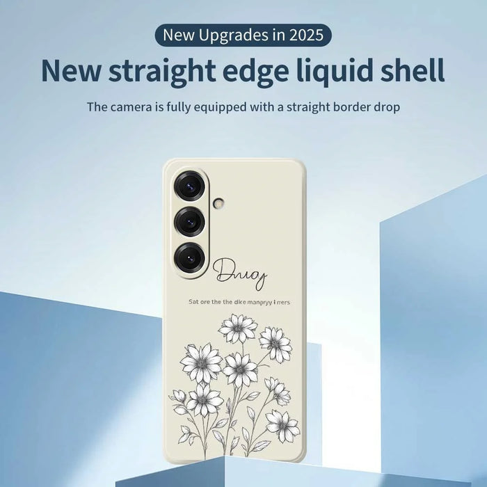 For Samsung Galaxy S25 Case Sketch Flowers Pattern Printing Straight Edge TPU Phone Back Cover - Beige - 3
