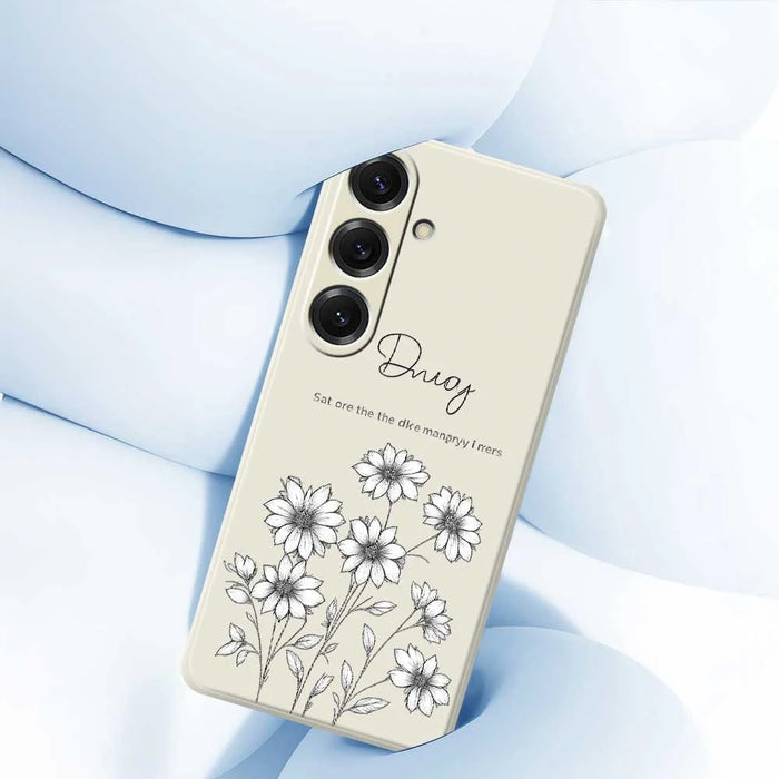 For Samsung Galaxy S25 Case Sketch Flowers Pattern Printing Straight Edge TPU Phone Back Cover - Beige - 5