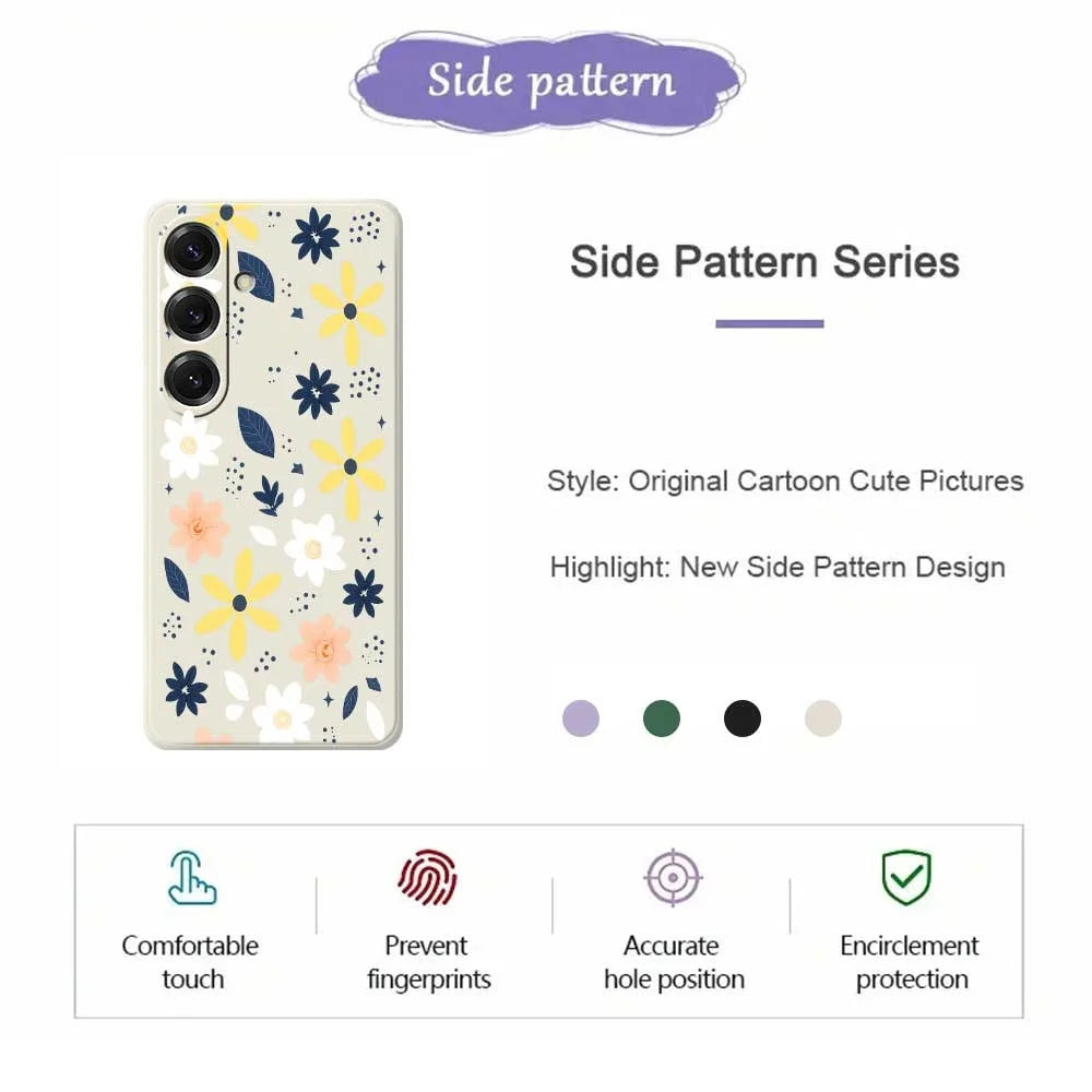 For Samsung Galaxy S25 Case Colorful Floral Blue Leaves Pattern Printing Straight Edge TPU Phone Back Cover - Beige - 2